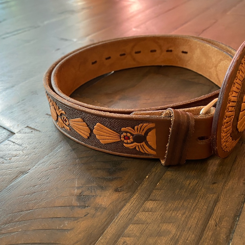 Vintage Men Women’s Hand Painted Belt Genuine Leather Belt Made in the USA